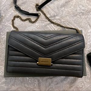 Allsaints Grey Quilted Leather Chained Wallet